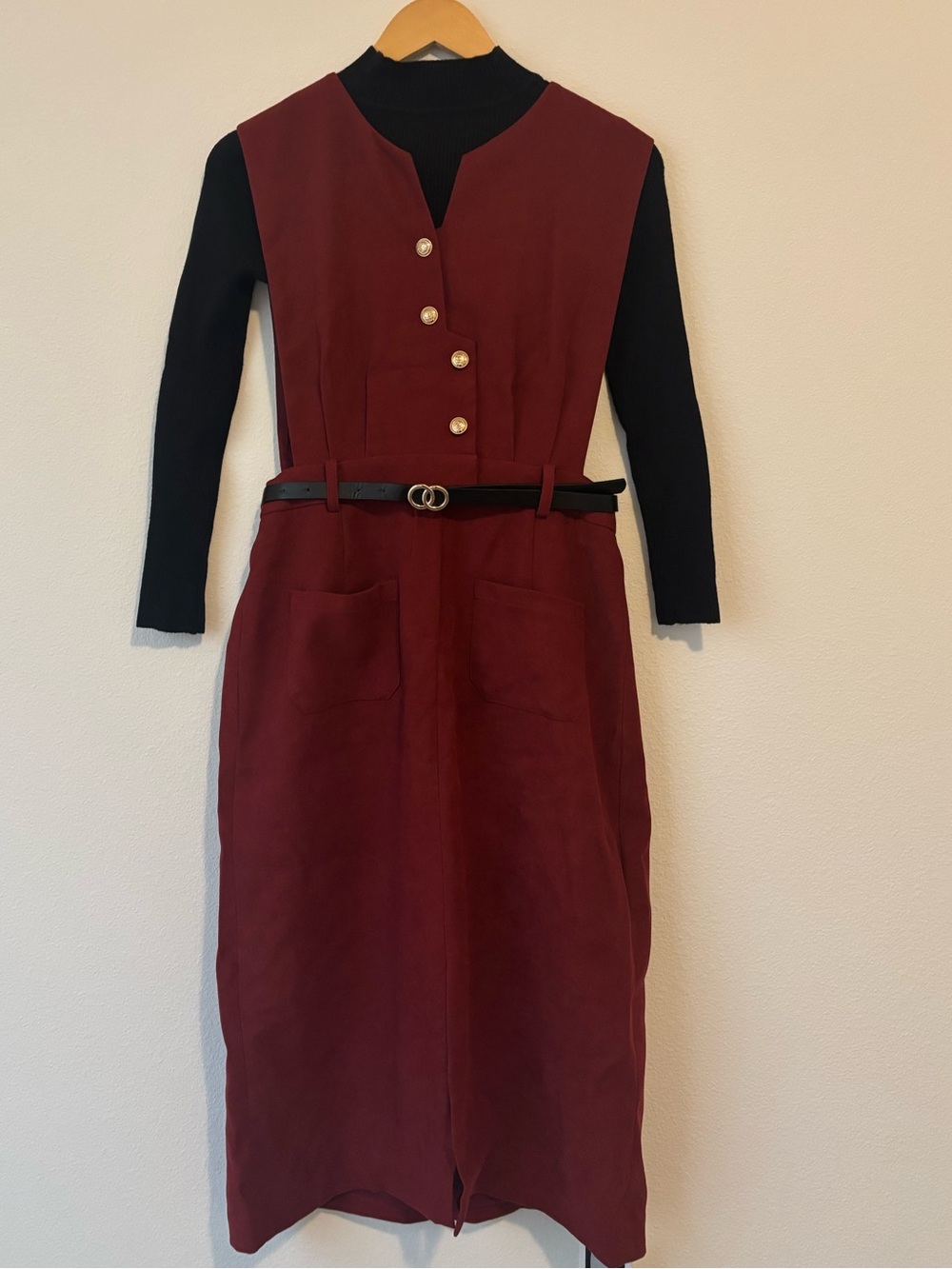 NWT Chic Burgundy Layered-Look Midi Vest Dress